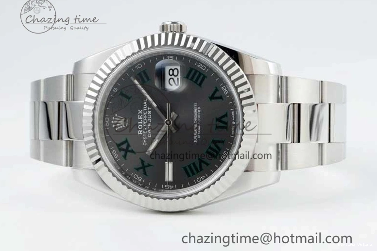 0212 DateJust 41 126334 NTF 1:1 Best Edition 904L Steel Gray Dial Green Roman on Oyster Bracelet VR ZeroBulk 2285